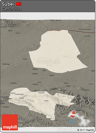 Shaded Relief 3D Map of Subei, darken