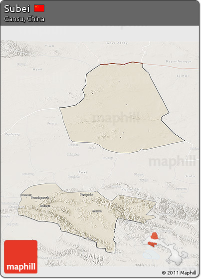 Shaded Relief 3D Map of Subei, lighten