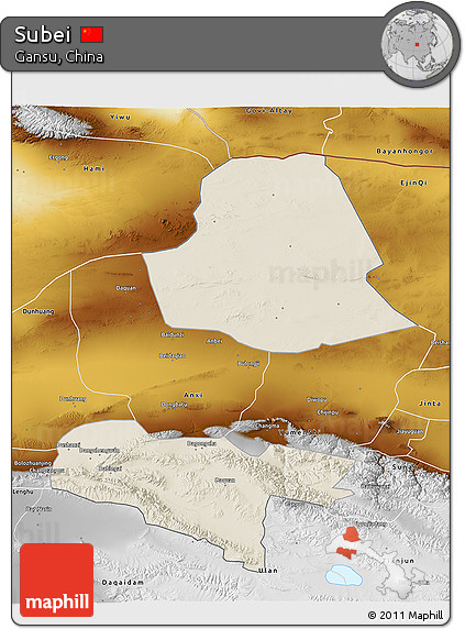 Shaded Relief 3D Map of Subei, physical outside