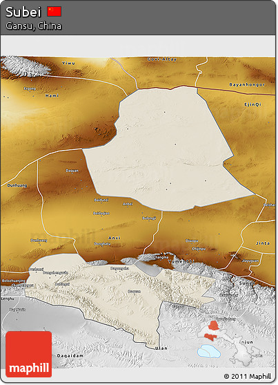 Shaded Relief 3D Map of Subei, physical outside