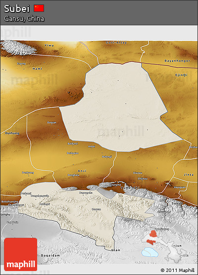 Shaded Relief 3D Map of Subei, physical outside