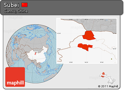 Gray Location Map of Subei, highlighted country, hill shading