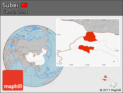 Gray Location Map of Subei, highlighted country, hill shading