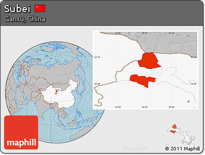 Gray Location Map of Subei, highlighted country, hill shading