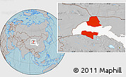 Gray Location Map of Subei, highlighted parent region, hill shading