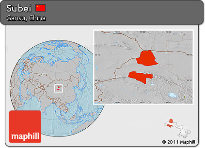 Gray Location Map of Subei, hill shading