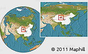 Satellite Location Map of Subei, highlighted country, highlighted parent region, within the entire country