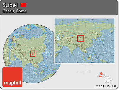 Savanna Style Location Map of Subei, within the entire country, hill shading