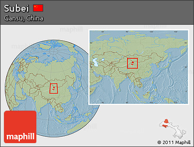 Savanna Style Location Map of Subei, within the entire country, hill shading