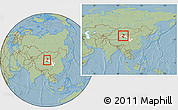 Savanna Style Location Map of Subei, highlighted parent region, within the entire country, hill shading