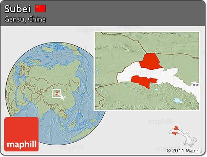 Savanna Style Location Map of Subei, highlighted parent region, hill shading
