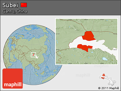 Savanna Style Location Map of Subei, highlighted parent region, hill shading