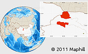 Shaded Relief Location Map of Subei, highlighted country