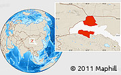 Shaded Relief Location Map of Subei, highlighted parent region