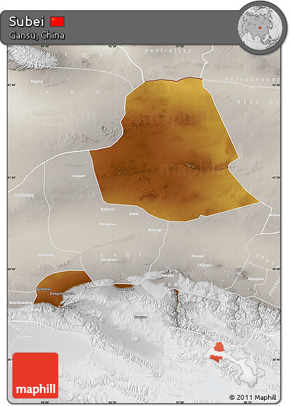 Physical Map of Subei, lighten, semi-desaturated