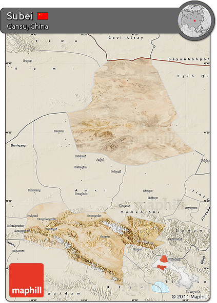 Satellite Map of Subei, shaded relief outside