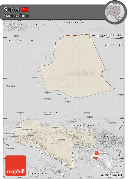 Shaded Relief Map of Subei, desaturated