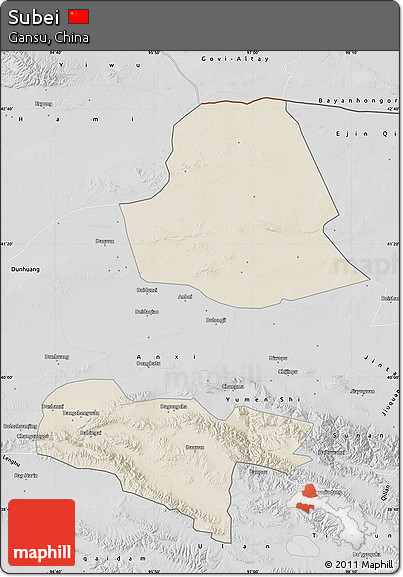 Shaded Relief Map of Subei, desaturated