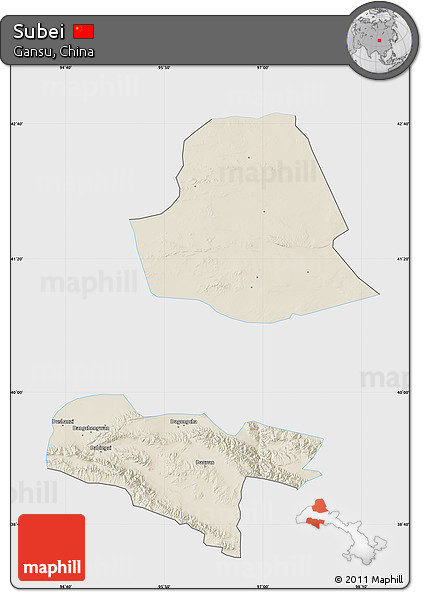 Shaded Relief Map of Subei, single color outside