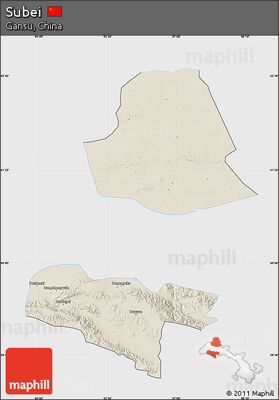 Shaded Relief Map of Subei, single color outside