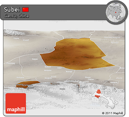 Physical Panoramic Map of Subei, lighten, semi-desaturated