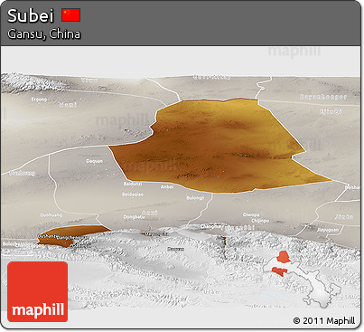 Physical Panoramic Map of Subei, lighten, semi-desaturated