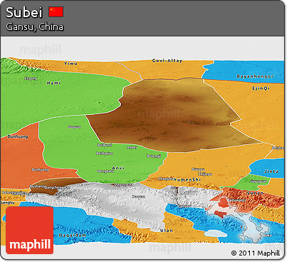 Physical Panoramic Map of Subei, political outside