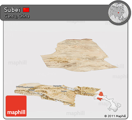 Satellite Panoramic Map of Subei, cropped outside