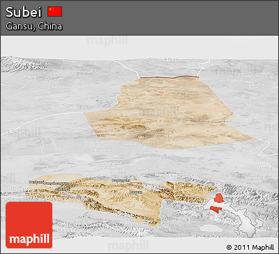 Satellite Panoramic Map of Subei, lighten, desaturated