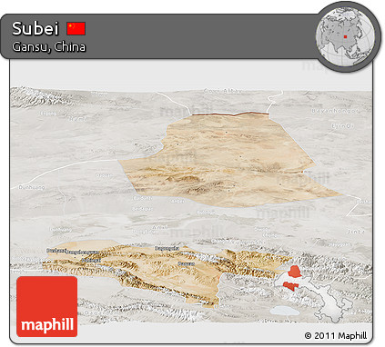 Satellite Panoramic Map of Subei, lighten, semi-desaturated