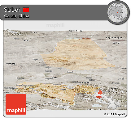 Satellite Panoramic Map of Subei, semi-desaturated