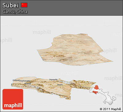 Satellite Panoramic Map of Subei, single color outside