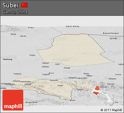 Shaded Relief Panoramic Map of Subei, desaturated
