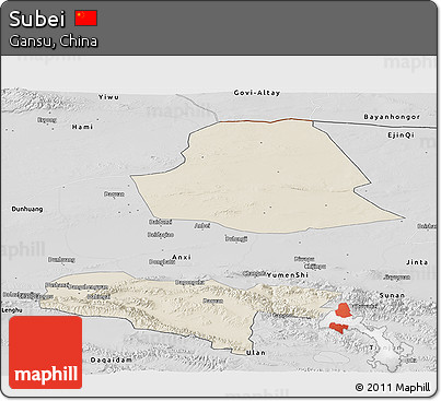 Shaded Relief Panoramic Map of Subei, desaturated