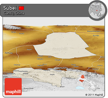 Shaded Relief Panoramic Map of Subei, physical outside