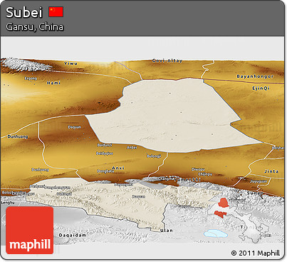 Shaded Relief Panoramic Map of Subei, physical outside