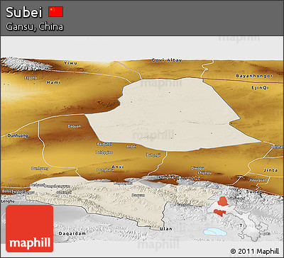 Shaded Relief Panoramic Map of Subei, physical outside