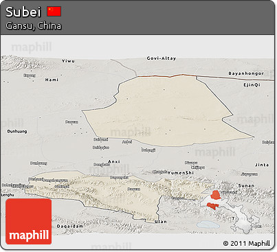 Shaded Relief Panoramic Map of Subei, semi-desaturated