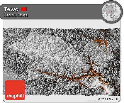 Physical 3D Map of Tewo, darken, semi-desaturated