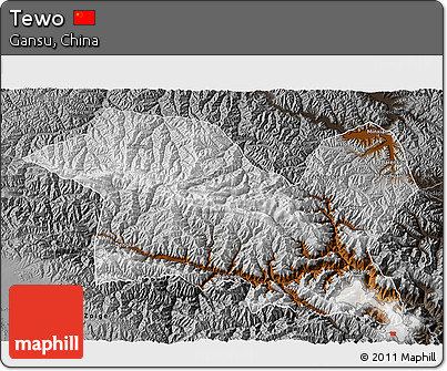 Physical 3D Map of Tewo, darken, semi-desaturated