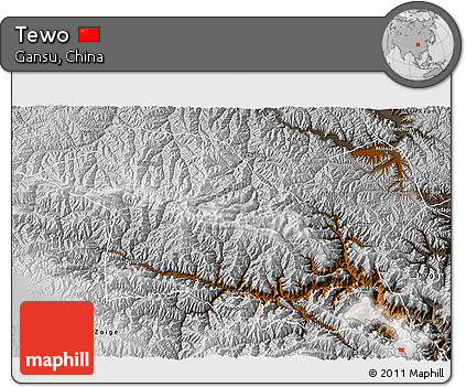 Physical 3D Map of Tewo, semi-desaturated