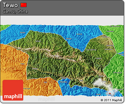 Satellite 3D Map of Tewo, political outside
