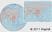 Gray Location Map of Tewo, within the entire country, hill shading