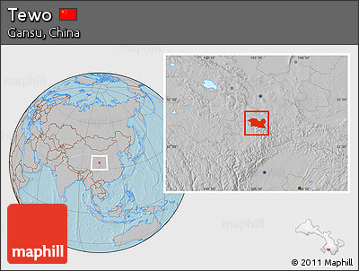 Gray Location Map of Tewo, hill shading