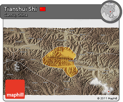 Physical 3D Map of Tianshui Shi, semi-desaturated