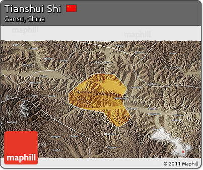 Physical 3D Map of Tianshui Shi, semi-desaturated