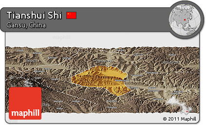 Physical Panoramic Map of Tianshui Shi, semi-desaturated