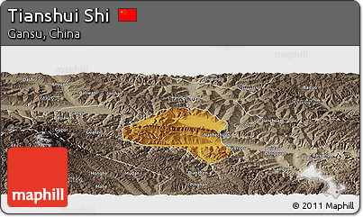 Physical Panoramic Map of Tianshui Shi, semi-desaturated