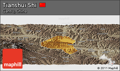 Physical Panoramic Map of Tianshui Shi, semi-desaturated