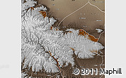 Physical Map of Tianzhu, semi-desaturated